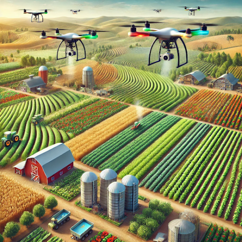 Precision farming drones used for crop monitoring and land mapping on various farm sizes.