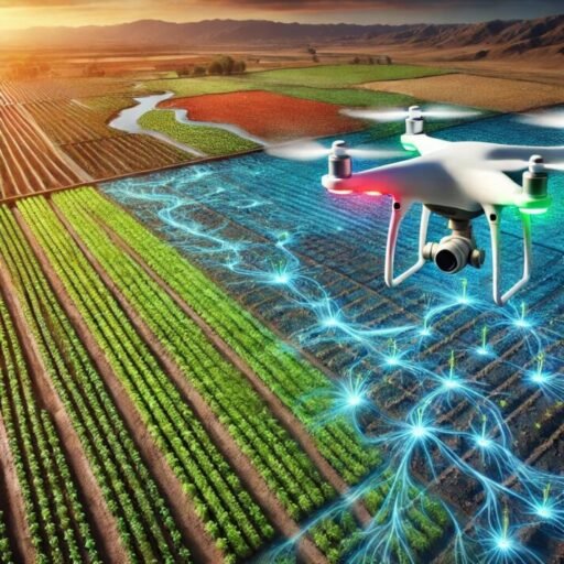 Agri drone flying over a farm field for climate-smart farming