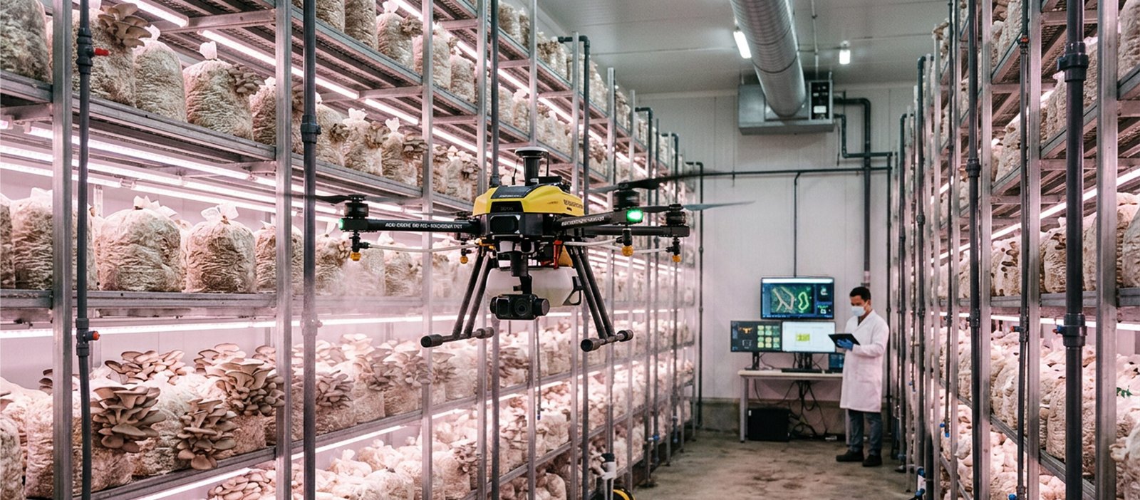 Agri Drones for Mushroom Farming in Controlled Environments